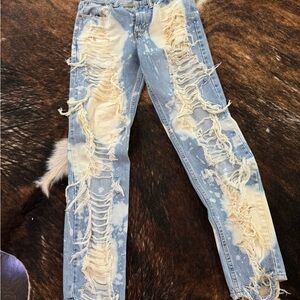 Custom vintage one of kind shredded Levi's